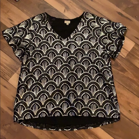 Cremieux sequined v-neck Top - Picture 1 of 8